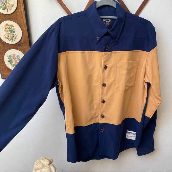 Microsuede Colorblock Oxford Button Down Shirt - Picture 7 of 15